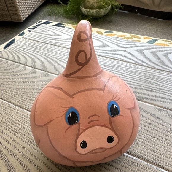 Hand Painted Folk Art Gourd‎ Americana Pig Farm House Country Kitchen 7 X  7" - Picture 4 of 8